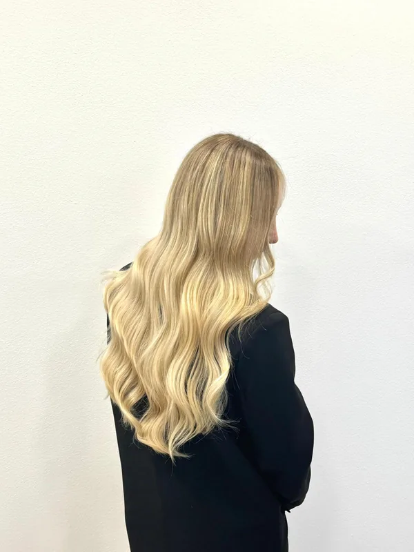 Long golden blonde hair color